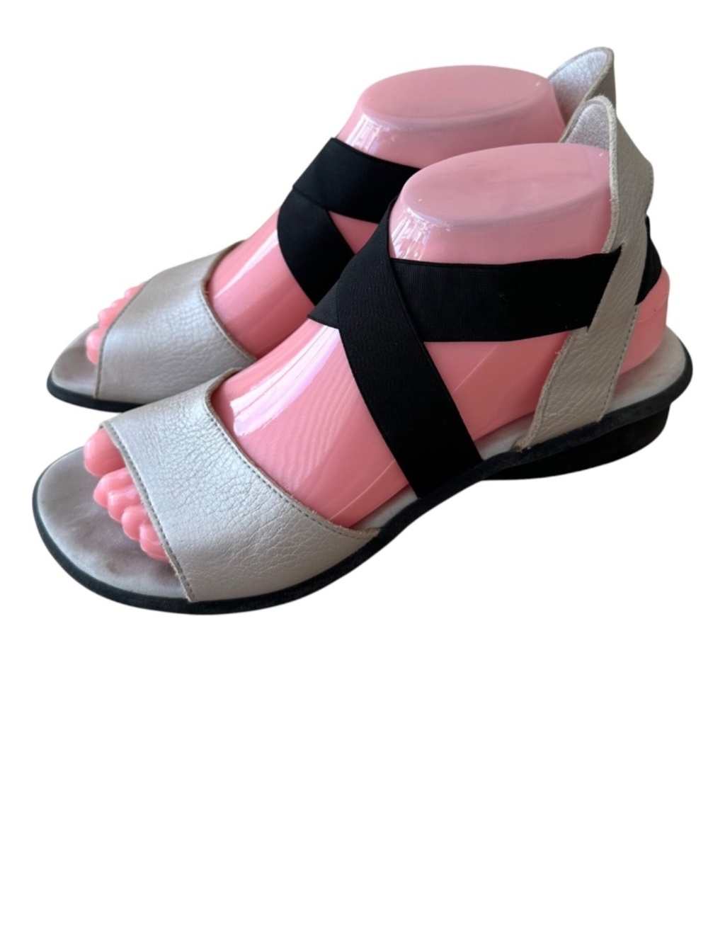 Arche Satia Sz 38 US 7 Sandals Leather Metallic Silver Black Comfort Strappy
